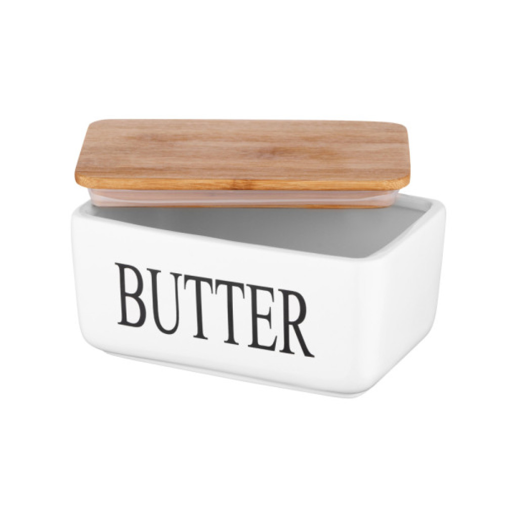 Маслянка кухонна Ardesto Midori 16.5х10х8см, кераміка, бамбук, біла (AR0908W)