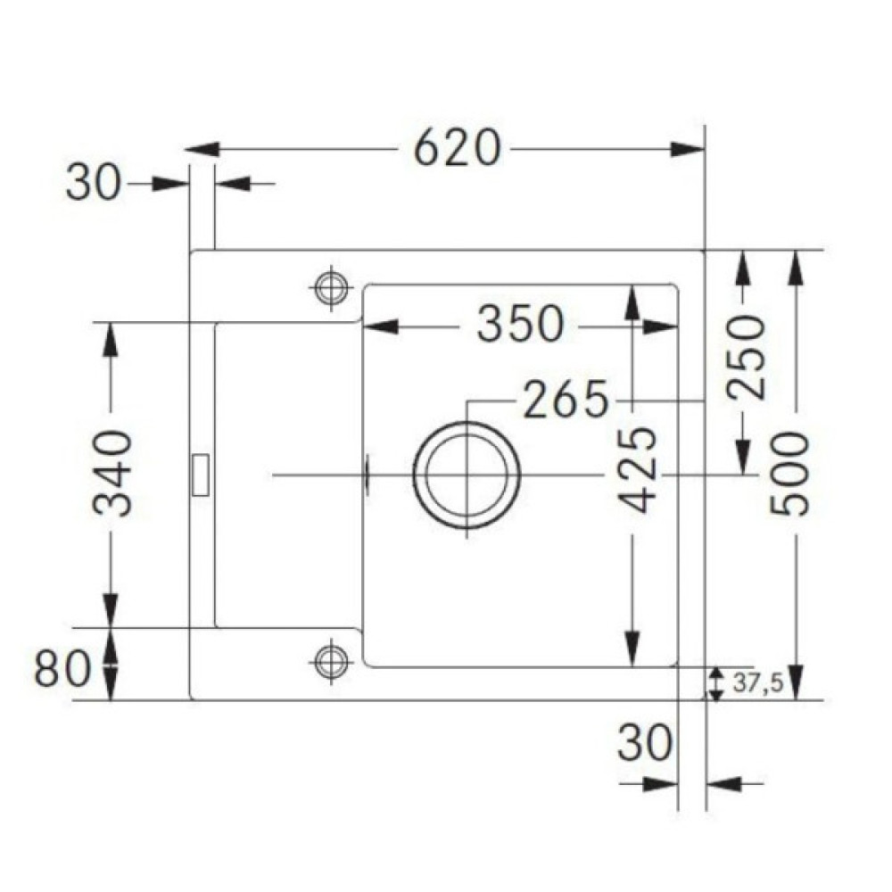 Мийка кухонна Franke Maris, фраграніт, прямокутник, з крилом, 620х500х200мм, чаша - 1, врізна, MRG 611-62, білий