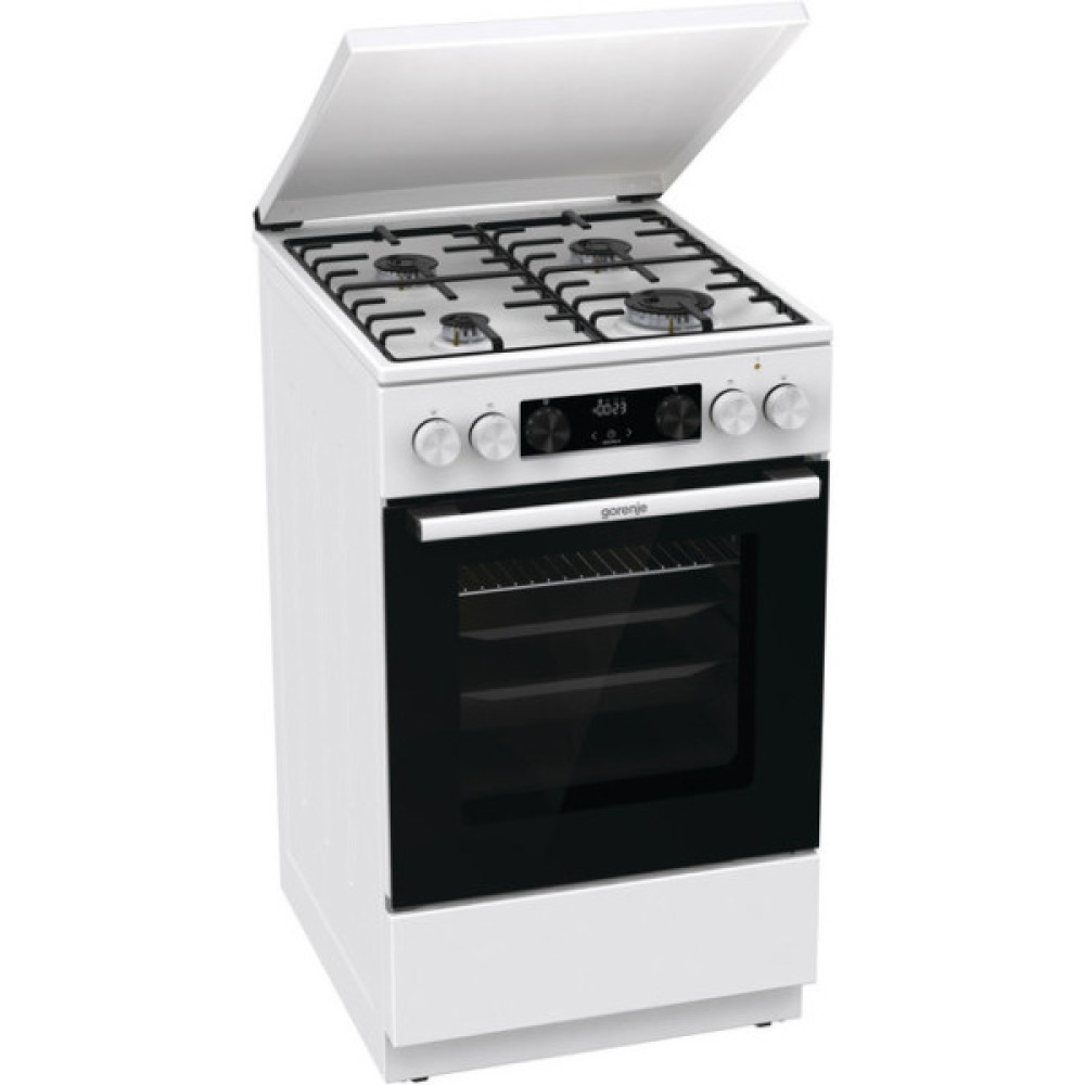 Плита Gorenje комбінована, 70л, 50x60см, метал. кришка, дисплей, IconLed, емальовані, білий