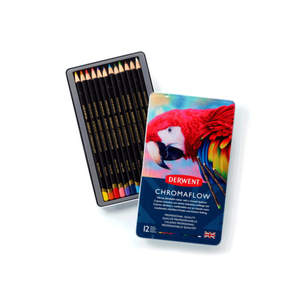 Олівці кольорові Derwent Chromaflow 12 кол. у металевому пеналі (5028252616119)