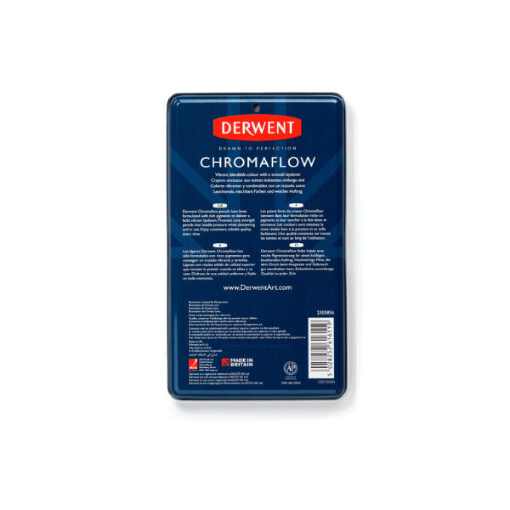 Олівці кольорові Derwent Chromaflow 12 кол. у металевому пеналі (5028252616119)