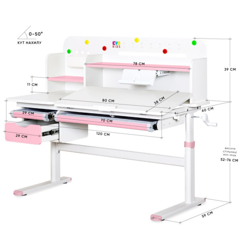 Парта Evo-kids Plus Pink (TH-360 WG/PN Plus)