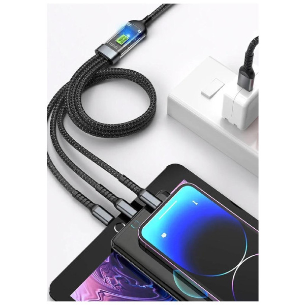 Дата кабель USB 2.0 AM to Lightning + Micro 5P + USB-C 1.2m 100W nylon black XoKo (SC-3100)