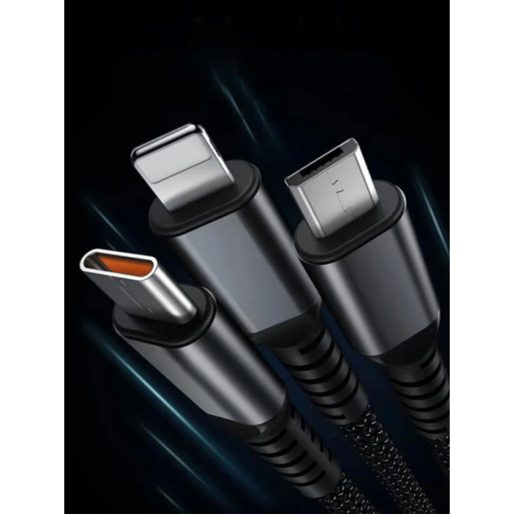 Дата кабель USB 2.0 AM to Lightning + Micro 5P + USB-C 1.2m 100W nylon black XoKo (SC-3100)