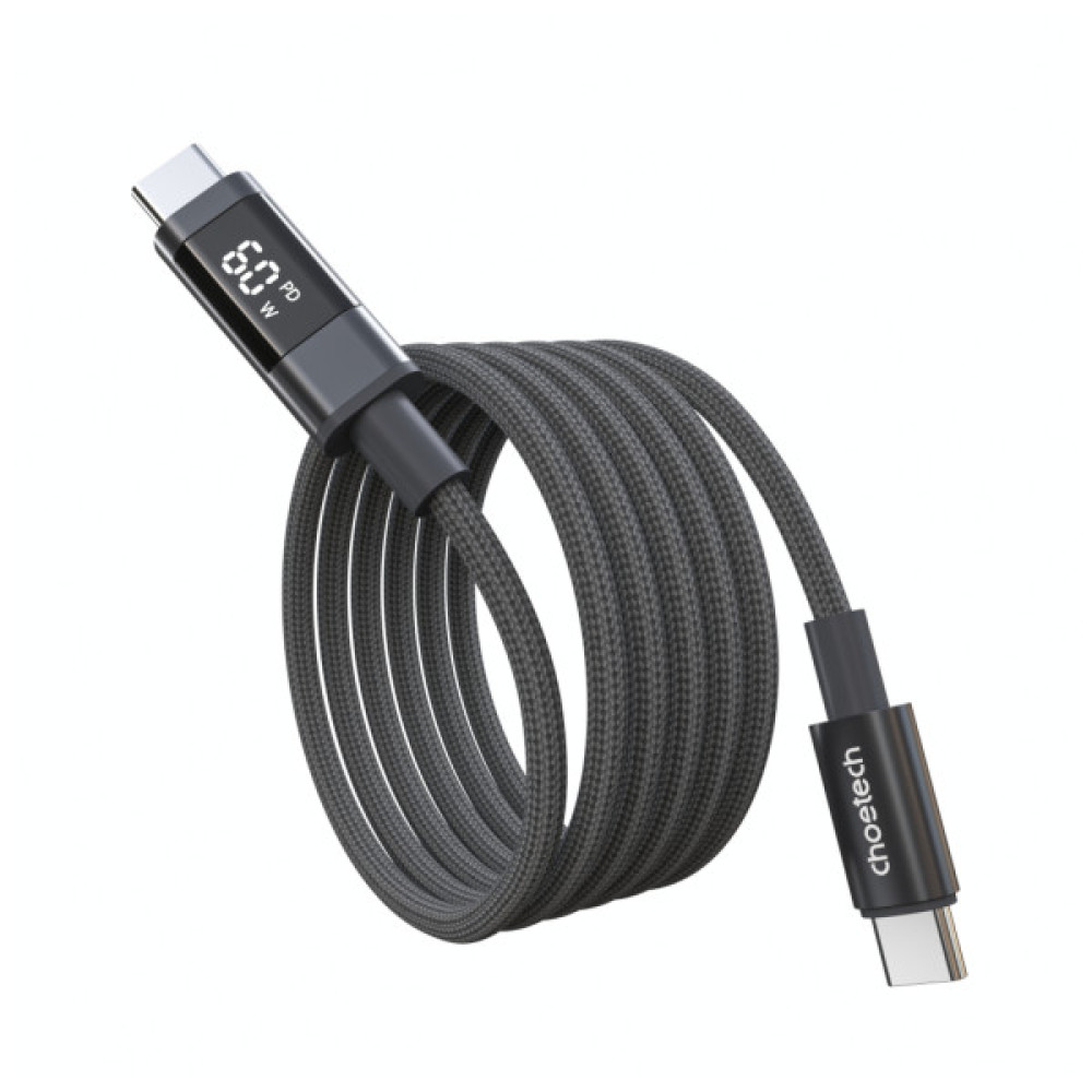 Дата кабель USB-C to USB-C 1.2m PD60W digital display nylon gray Choetech (XCC-1068-GY)