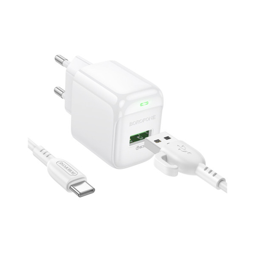 Зарядний пристрій BOROFONE 1xUSB QC3.0 18W + cable UAB-A to USB-C BAS42A white (6941991113802)