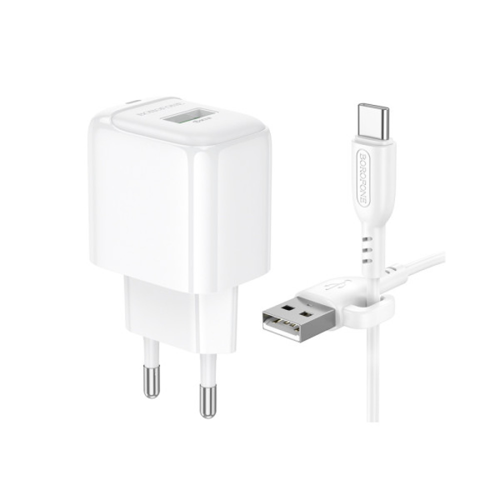 Зарядний пристрій BOROFONE 1xUSB QC3.0 18W + cable UAB-A to USB-C BAS42A white (6941991113802)