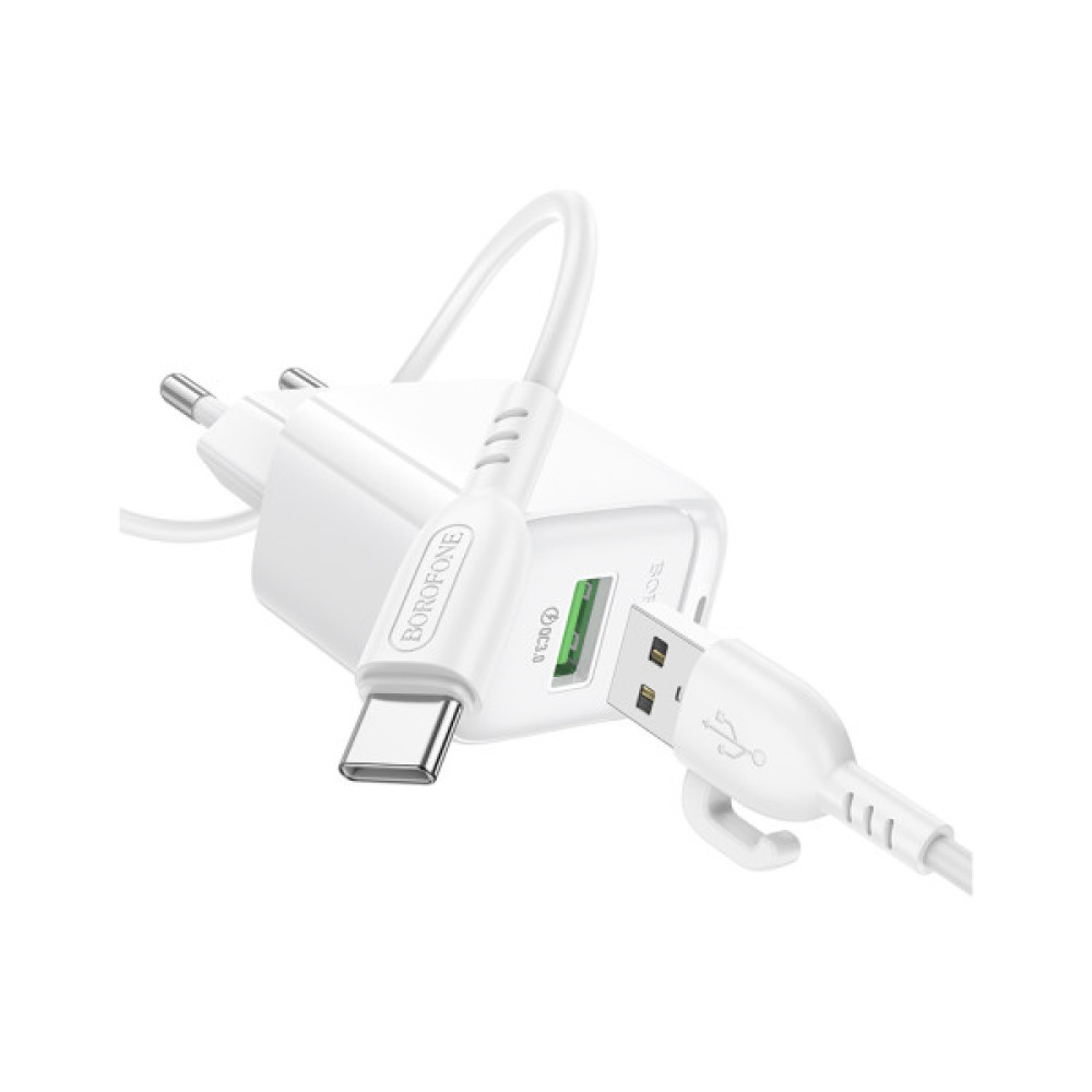 Зарядний пристрій BOROFONE 1xUSB QC3.0 18W + cable UAB-A to USB-C BAS42A white (6941991113802)