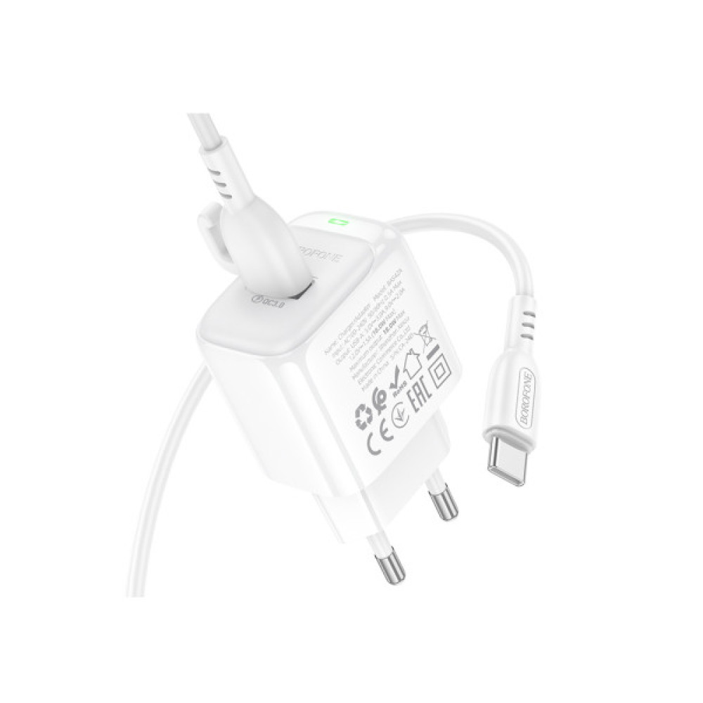 Зарядний пристрій BOROFONE 1xUSB QC3.0 18W + cable UAB-A to USB-C BAS42A white (6941991113802)