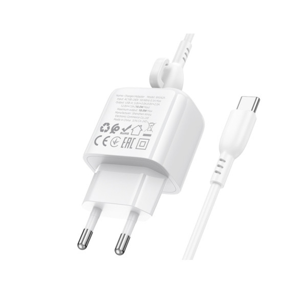 Зарядний пристрій BOROFONE 1xUSB QC3.0 18W + cable UAB-A to USB-C BAS42A white (6941991113802)