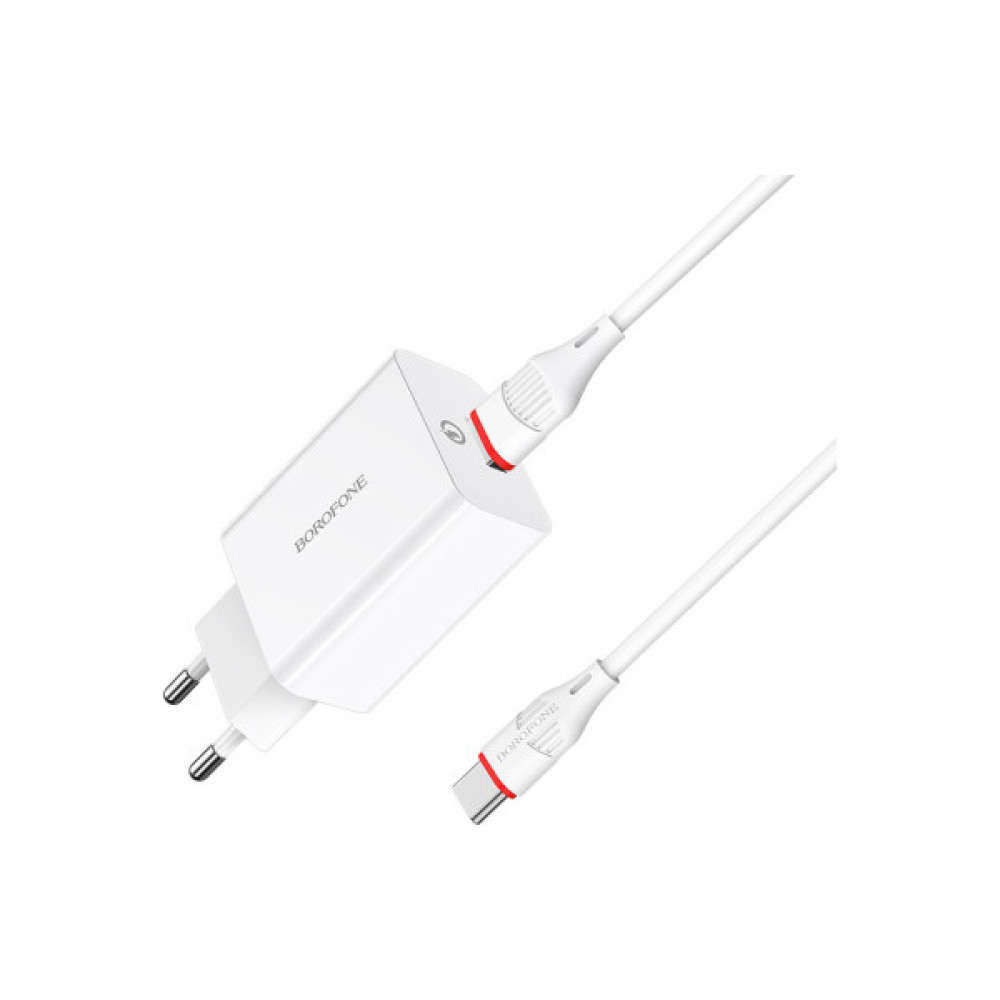 Зарядний пристрій BOROFONE BA21A Long Journey USB QC3.0 + cable USB to USB-C 18W White (6931474702487)