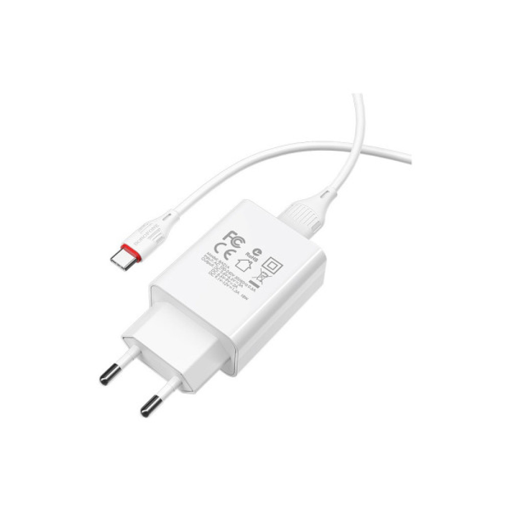 Зарядний пристрій BOROFONE BA21A Long Journey USB QC3.0 + cable USB to USB-C 18W White (6931474702487)