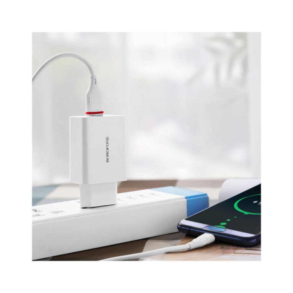 Зарядний пристрій BOROFONE BA21A Long Journey USB QC3.0 + cable USB to USB-C 18W White (6931474702487)