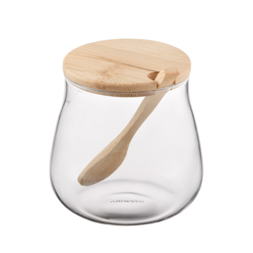 Ємність для сипучих продуктів Ardesto Midori Sugar 500мл, скло, бамбук, прозорий (AR1350BHB)