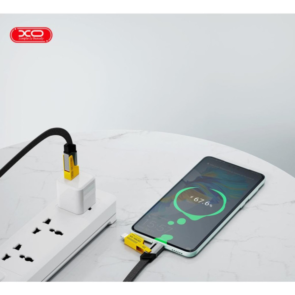 Дата кабель USB 2.0 AM to USB-C + USB 2.0 AM to Lightning 1.0m 60W black XO (NB283_4-in-1_Black)