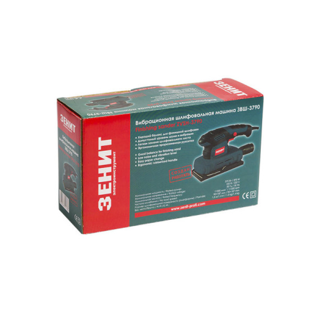 Шліфмашина вібраційна Зеніт ЗВШ-3790 370Вт платформа 90х187 11500кол/хв 1.4кг