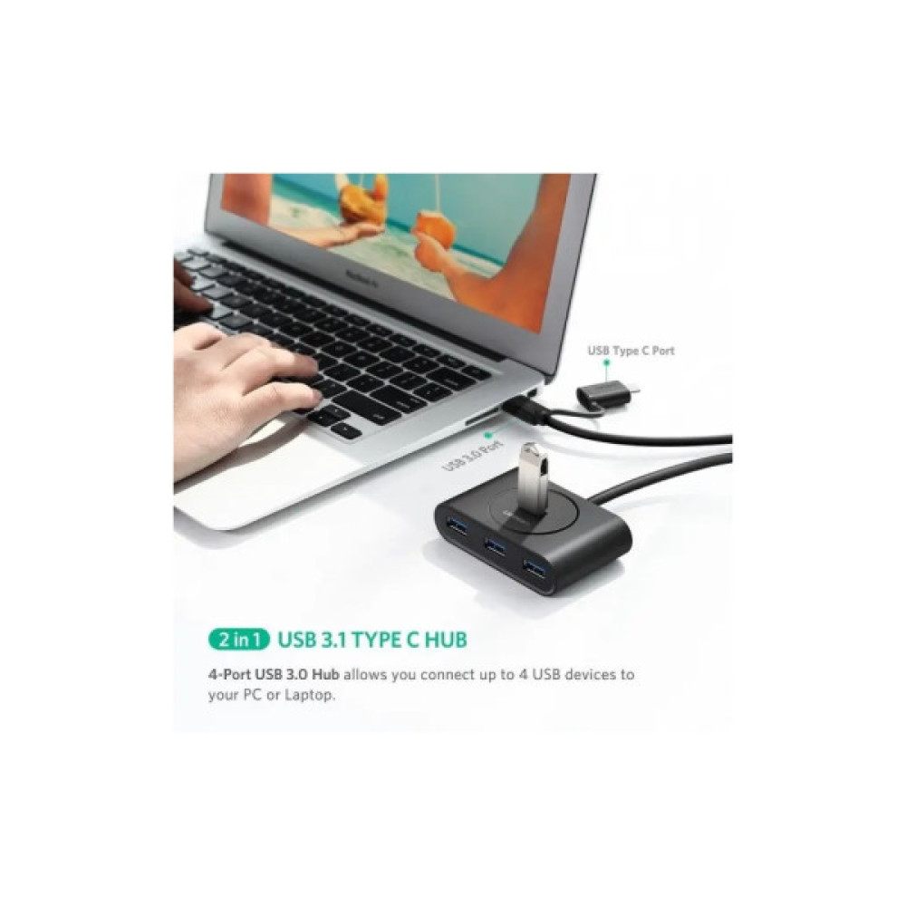 Концентратор Ugreen USB 3.0 to 4xUSB + USB-C plug 1.0m CR113 black (40850)
