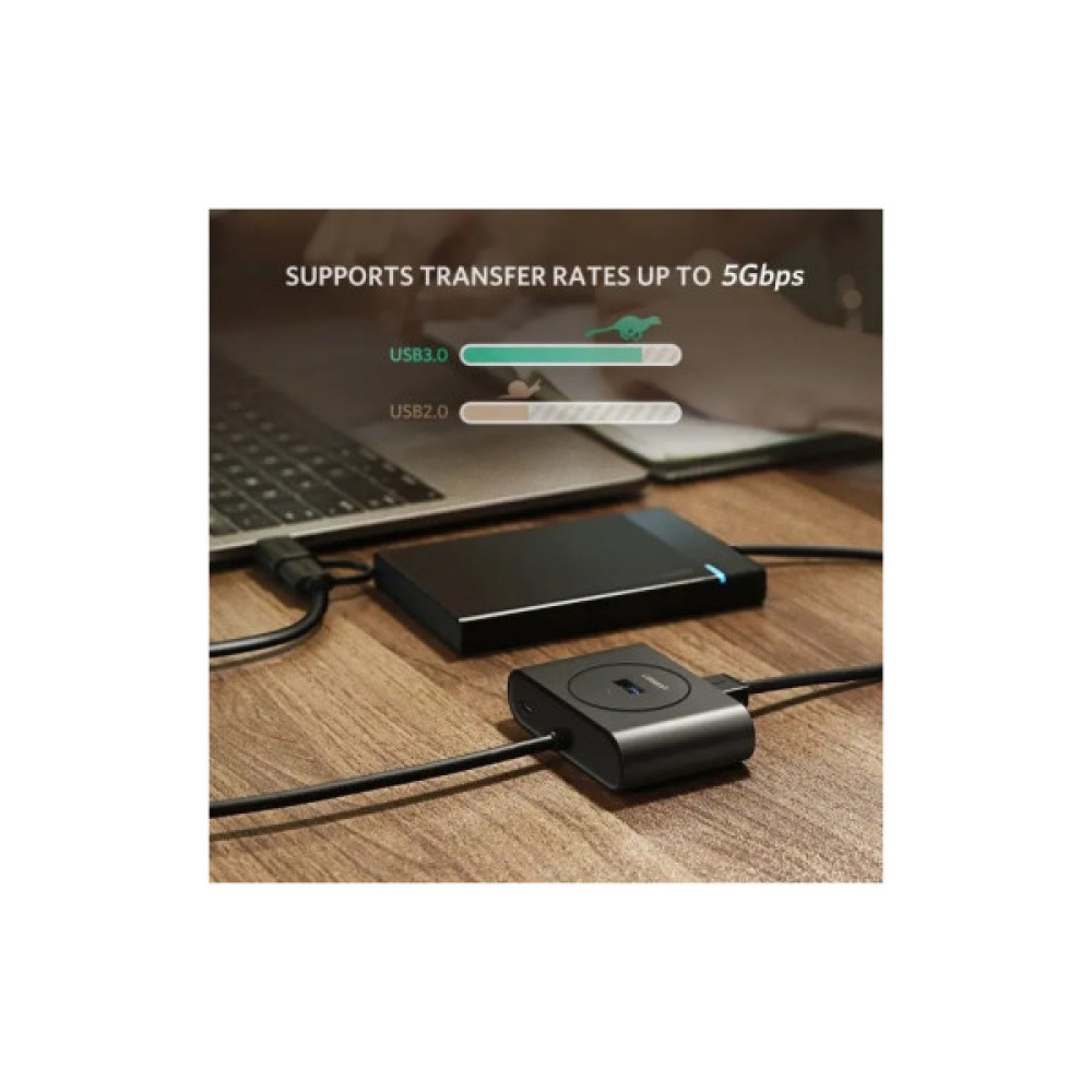 Концентратор Ugreen USB 3.0 to 4xUSB + USB-C plug 1.0m CR113 black (40850)