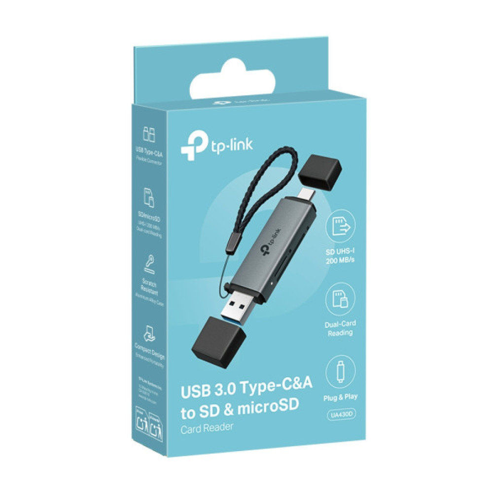 Зчитувач флеш-карт TP-Link USB-C + USB 2.0 SD + TF silver (UA430D)