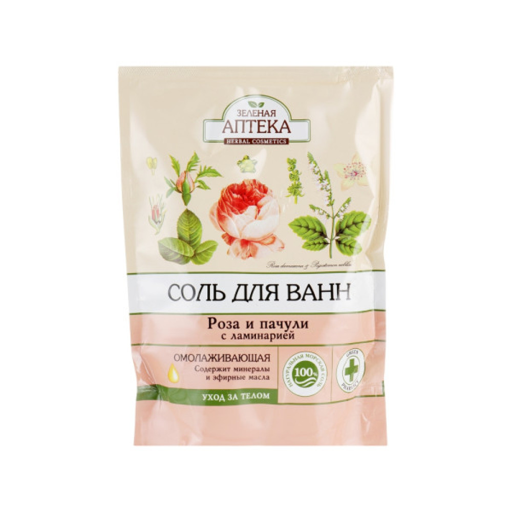 Сіль для ванн Green Pharmacy Омолоджувальна Троянда та пачулі 500 г (4823015936258)
