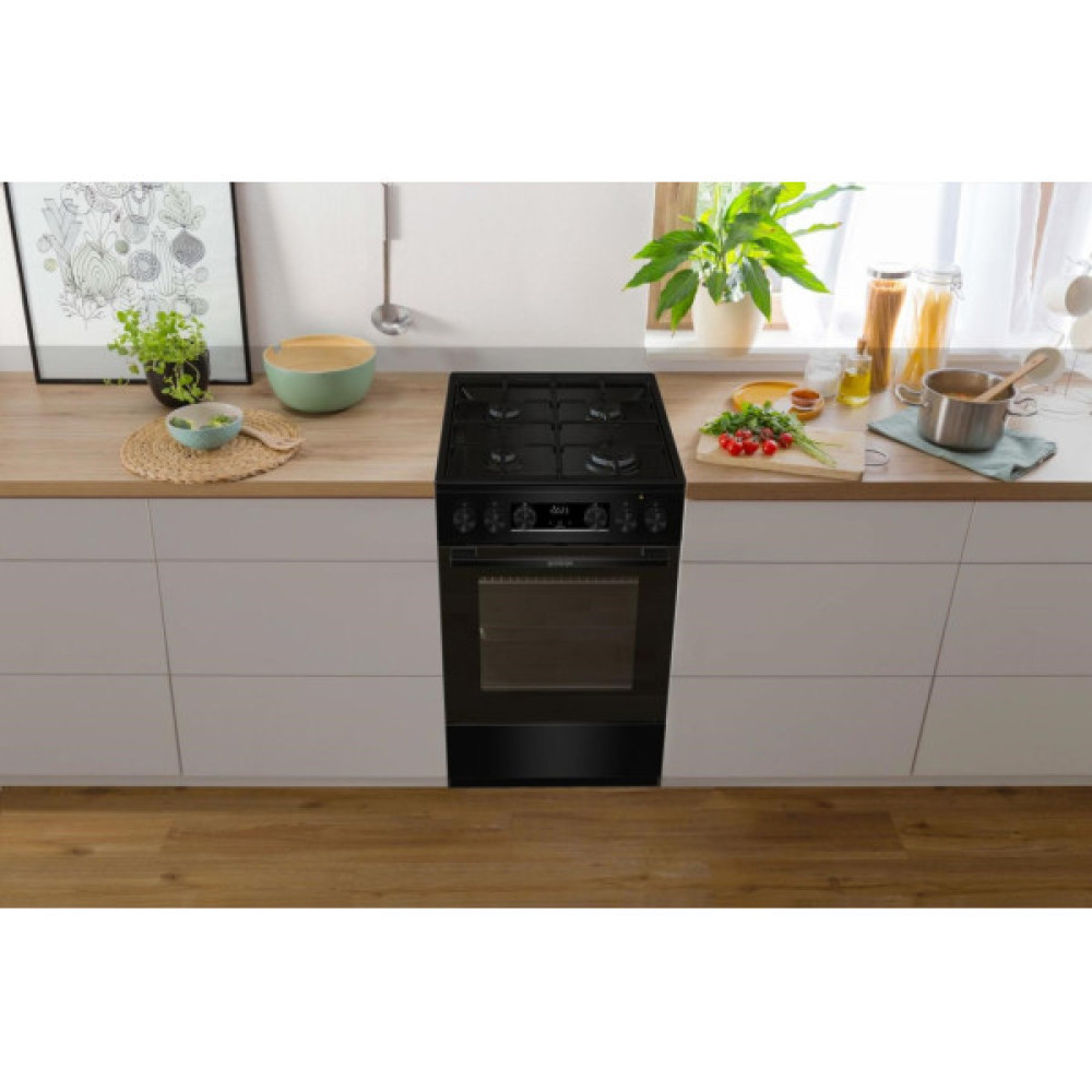 Плита Gorenje комбінована, 62л, 50x60см, дисплей, IconLed, емальовані, чорний