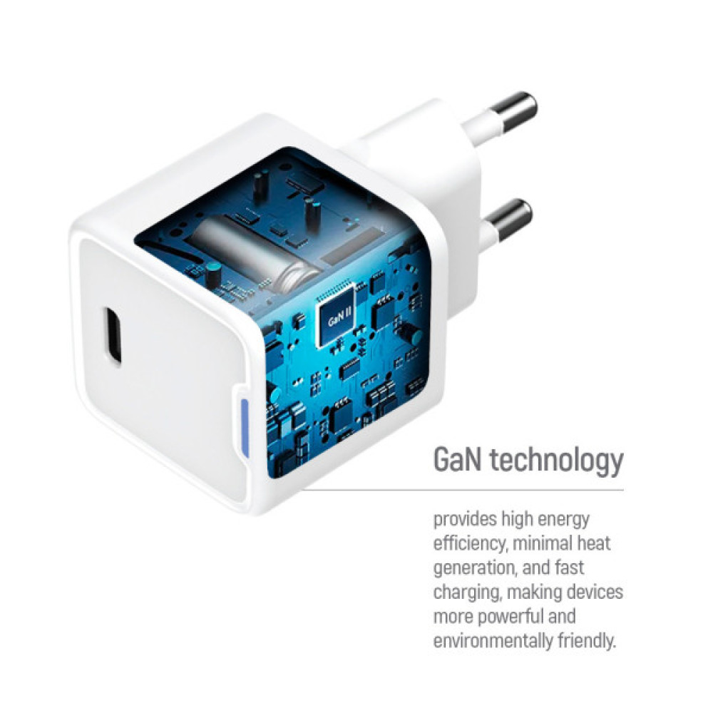 Зарядний пристрій ColorWay GaN Mini 30W PD Port PPS USB (Type-C PD + USB QC4.0) cable Type-C (CW-CHS053PDC-WT)