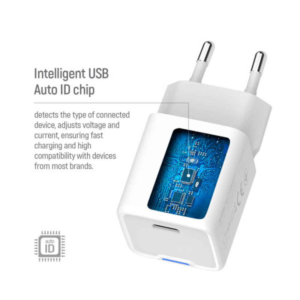 Зарядний пристрій ColorWay GaN Mini 30W PD Port PPS USB (Type-C PD + USB QC4.0) cable Type-C (CW-CHS053PDC-WT)
