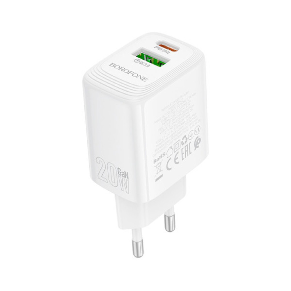 Зарядний пристрій BOROFONE BN27 Fuente 1xUSB-C PD20W + 1xUSB QC3.0 White (6941991120268)