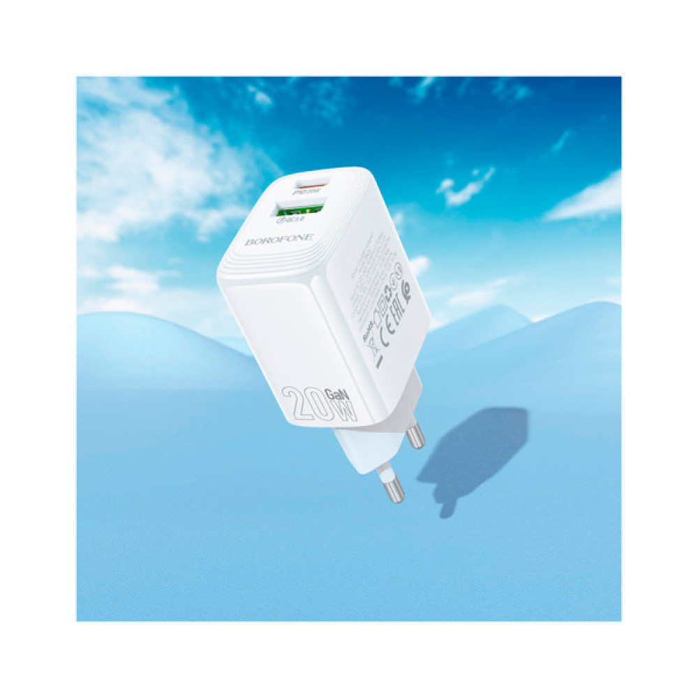 Зарядний пристрій BOROFONE BN27 Fuente 1xUSB-C PD20W + 1xUSB QC3.0 White (6941991120268)