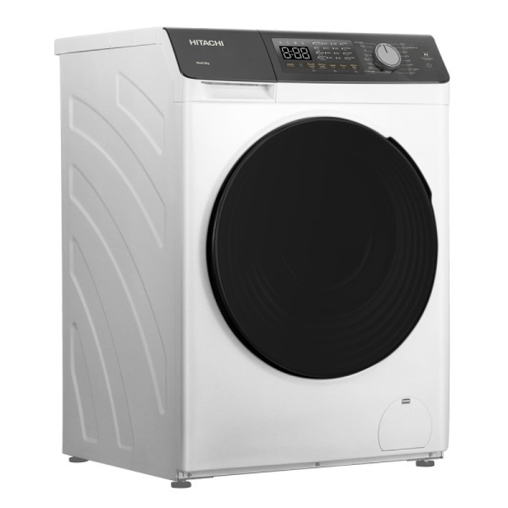 Пральна машина Hitachi фронтальна, 8кг, 1400, A+++, 60см, дисплей, пара, інвертор, люк чорний, білий