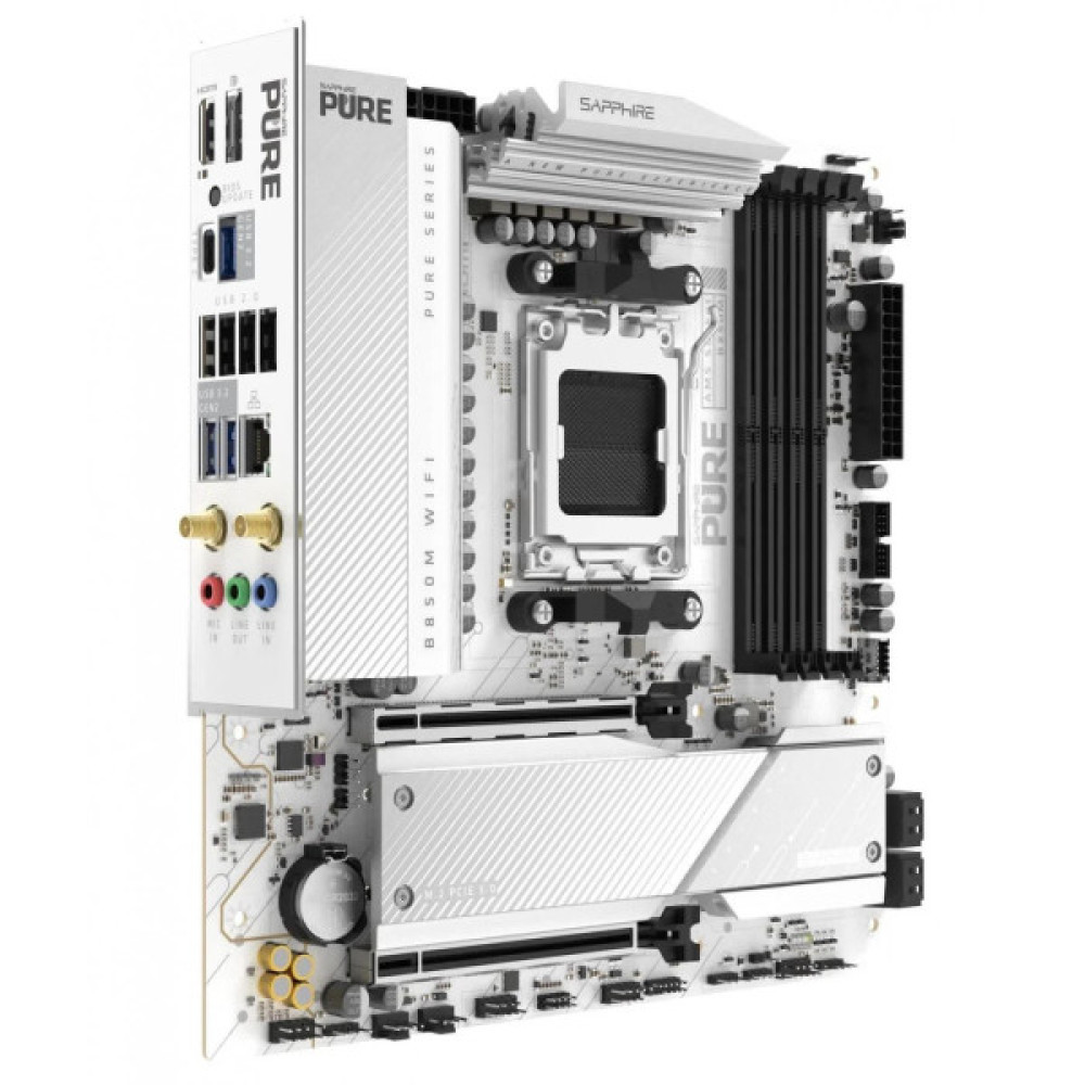 SAPPHIRE Motherboard PURE B850M WIFI sAM5 B850 4xDDR5 M.2 HDMI DP WiFi BT mATX білий
