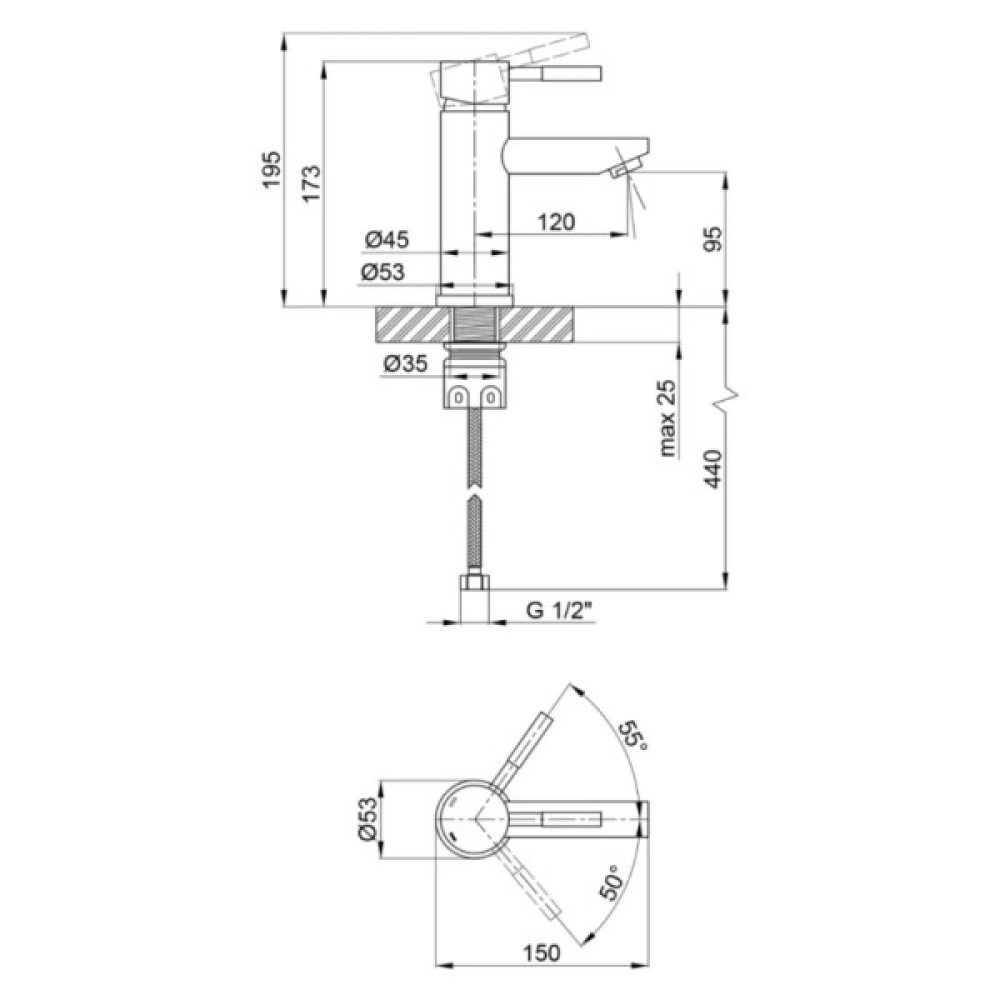 Набір для ванної кімнати, раковина, умивальник Adamant FLATE 80, штучний камінь, прямокут., з сифоном Click-Clack + змішувач