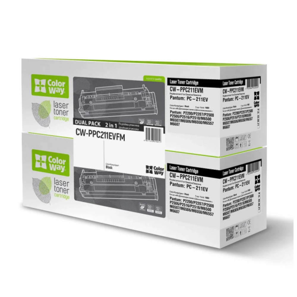 Картридж ColorWay Pantum (PC-211EV) P2200/2207/2506/M6500/M6607 Black, DUAL PACK (CW-PPC211EVFM)