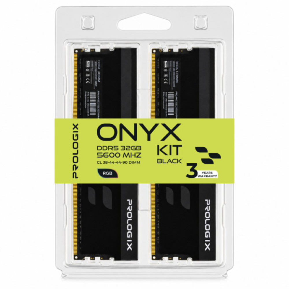 Модуль пам'яті для комп'ютера DDR5 32GB (2x16GB) 5600 MHz Onyx Black RGB Prologix (PRO32GB5600YBR5K)