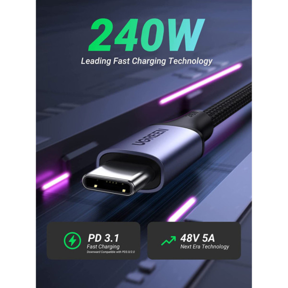 Дата кабель USB-C to USB-C 2.0m 240W space gray Ugreen (90440)