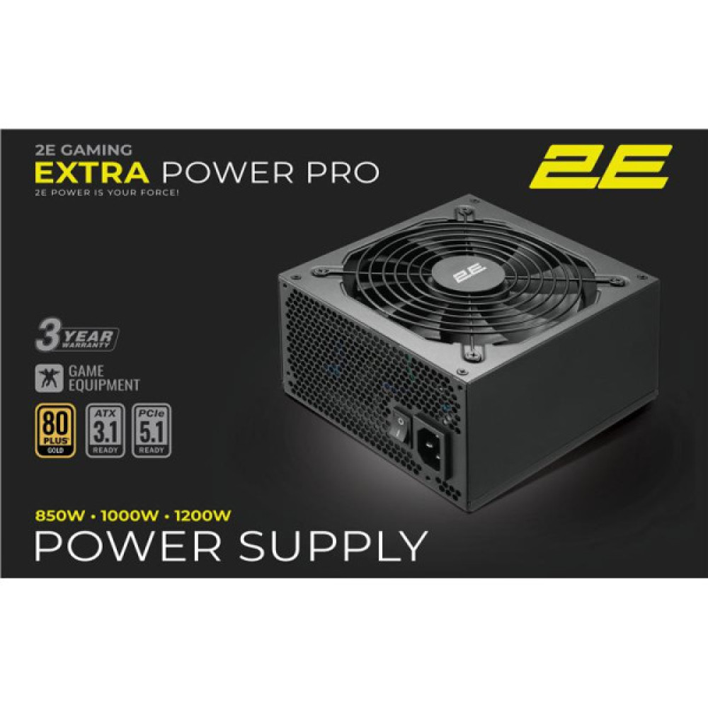 Блок живлення 2E GAMING Extra Power Pro ATX3.1 GEN5.0  (850W), >90%, 80+ Gold, 140мм, 1xMB 24pin(20+4), 2xCPU 8pin(4+4), 3xMolex, 6xSATA, 4xPCIe 8pin(6+2), 1xPCIe GEN5 16pin, Full Modular
