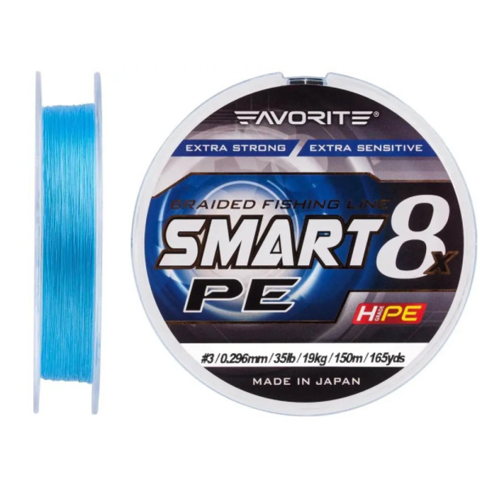 Шнур Favorite Smart PE 8x 150м 3.0/0.296mm 35lb/19kg Sky Blue (1693.10.78)