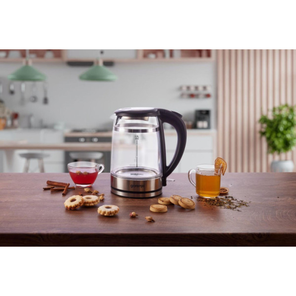 Електрочайник Gorenje 1.7л, 2,200 Вт, strix контроль, скло, чорний