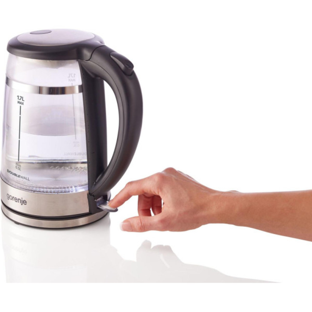 Електрочайник Gorenje 1.7л, 2,200 Вт, strix контроль, скло, чорний