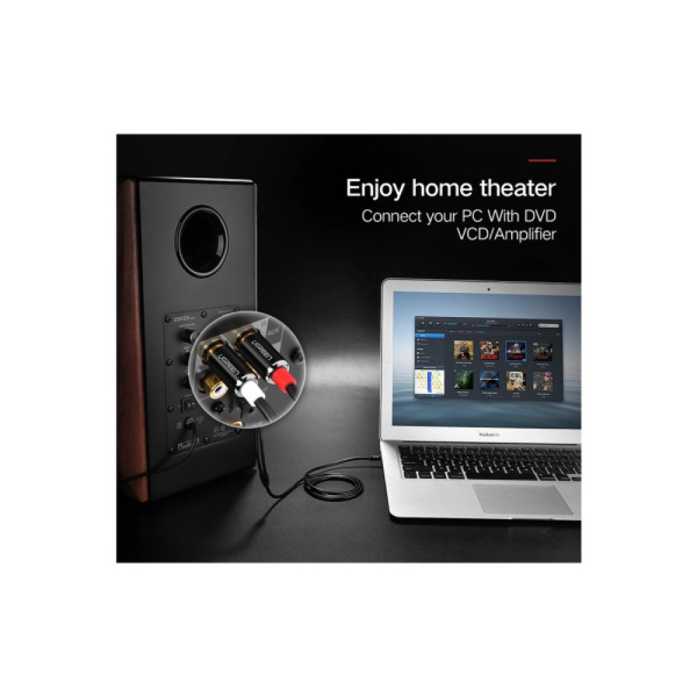 Кабель мультимедійний 3.5mm M to 2xRCA M 2.0m AV116 black UGREEN (10584)