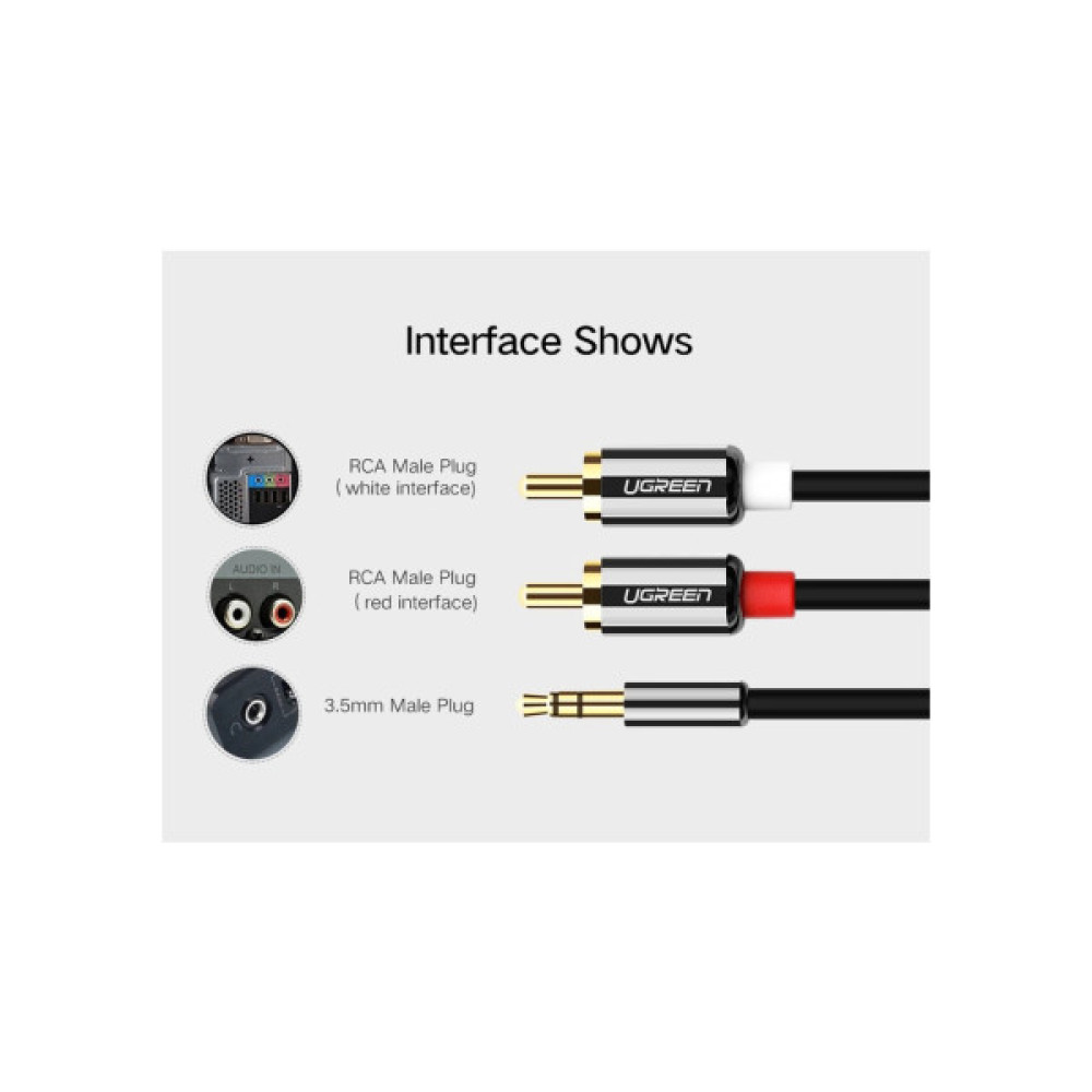 Кабель мультимедійний 3.5mm M to 2xRCA M 2.0m AV116 black UGREEN (10584)