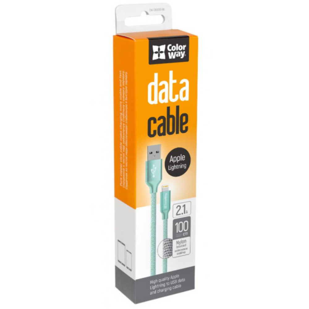 Дата кабель USB 2.0 AM to Lightning 1.0m mint ColorWay (CW-CBUL004-MT)