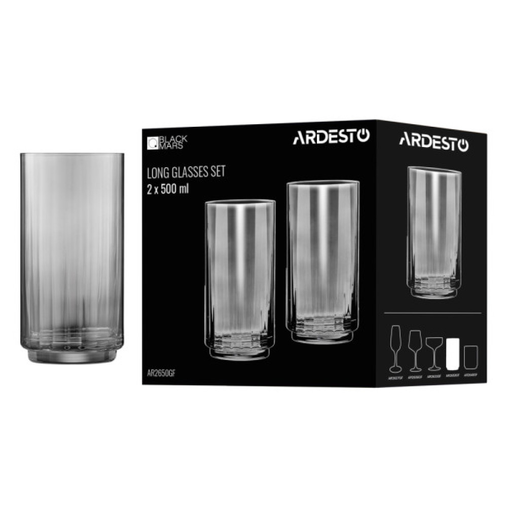 Набір склянок Ardesto Black Mars Alcor 500 мл, 2шт, скло, сірий (AR2650GF)