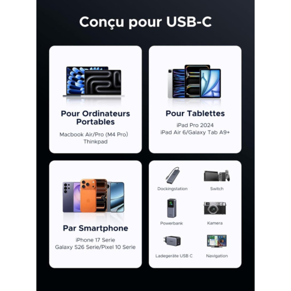 Дата кабель USB-C to USB-C 2.0m 240W 10Gbps braided black Ugreen (95619)