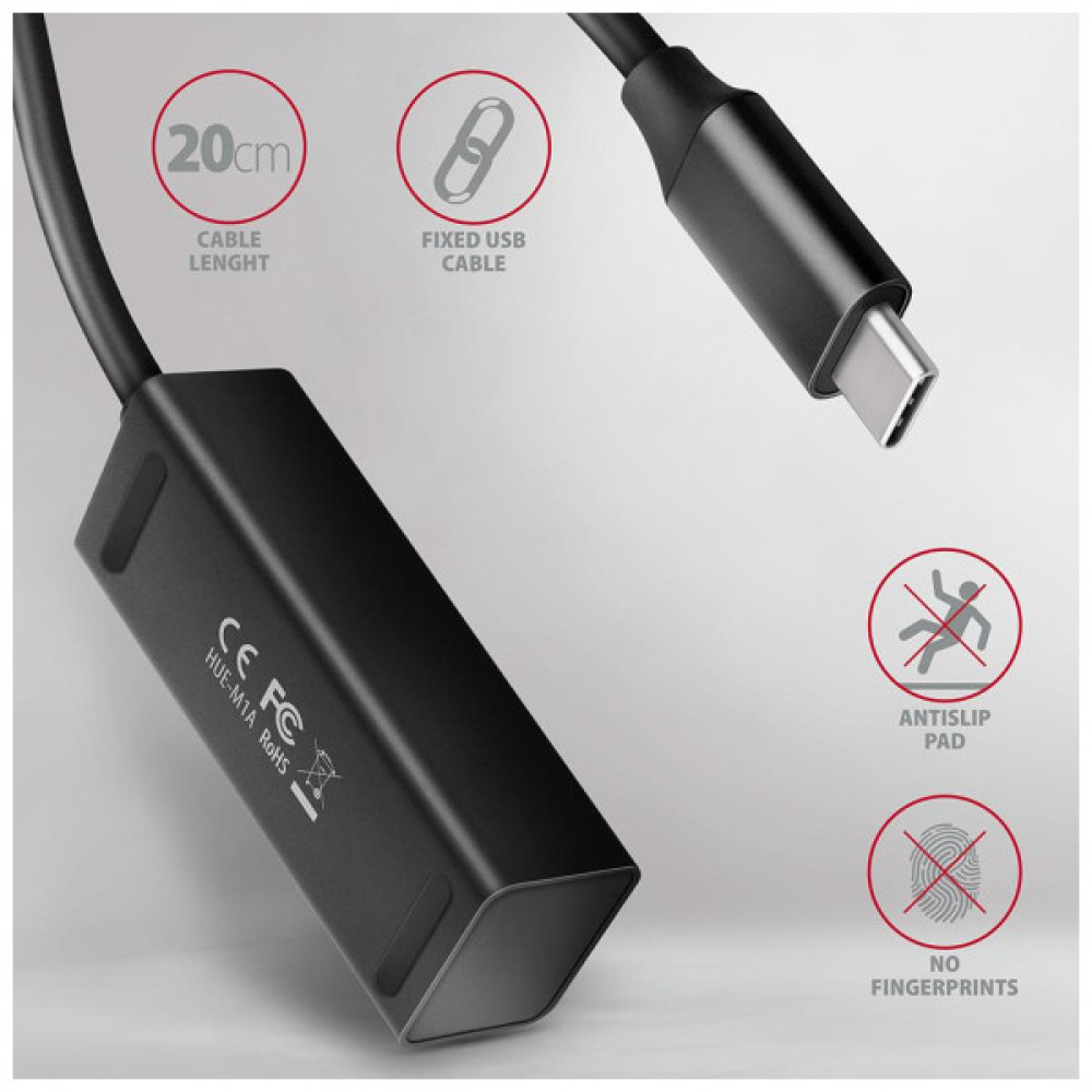 Концентратор AXAGON USB-C to 4xUSB 3.0 0.2m black (HUE-M1C)