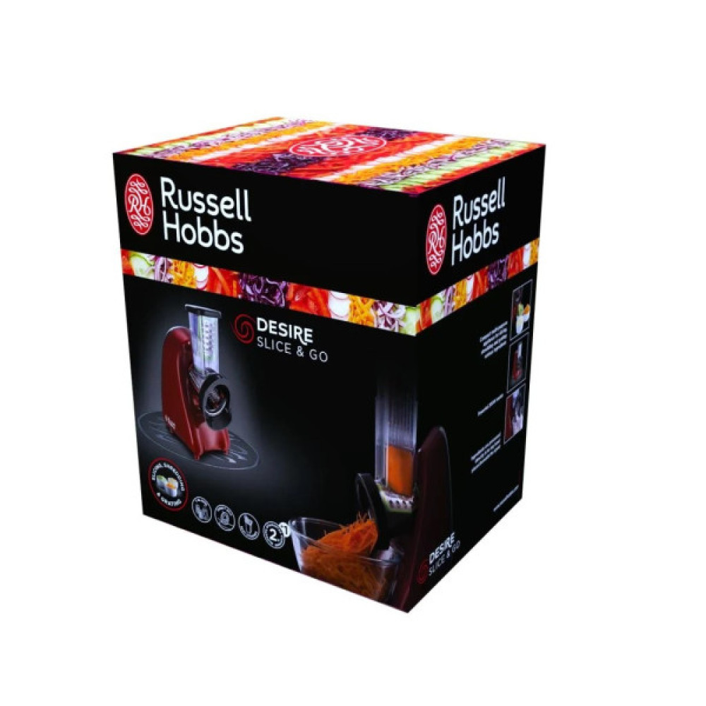 Мультирізка Russell Hobbs Desire Slice&Go, 200Вт, 3 насадки, корпус-пластик, червоний