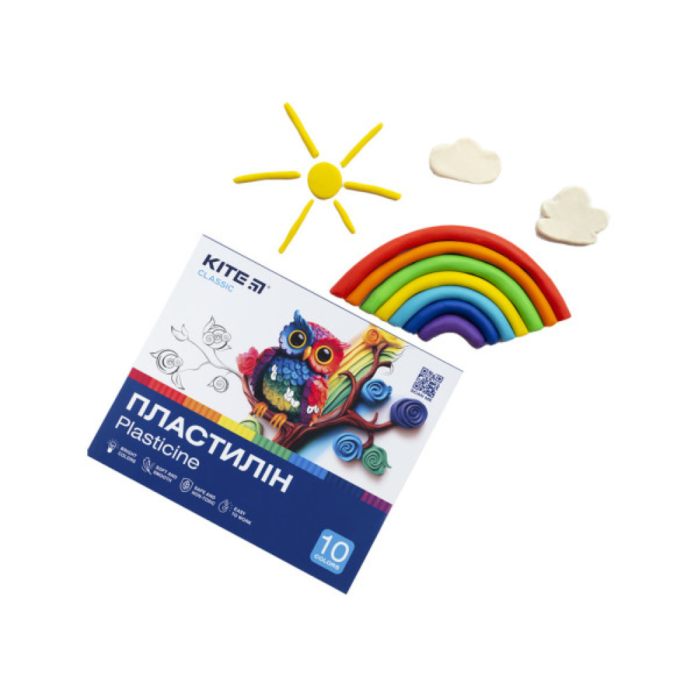 Пластилін Kite Classic 10 кольорів, 200 г (K-084)