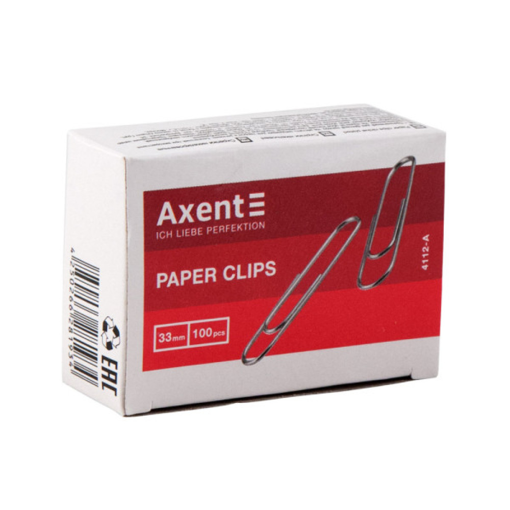 Скріпки канцелярські Axent нікельовані 33мм 100шт (картонна упаковка) (4112-A)