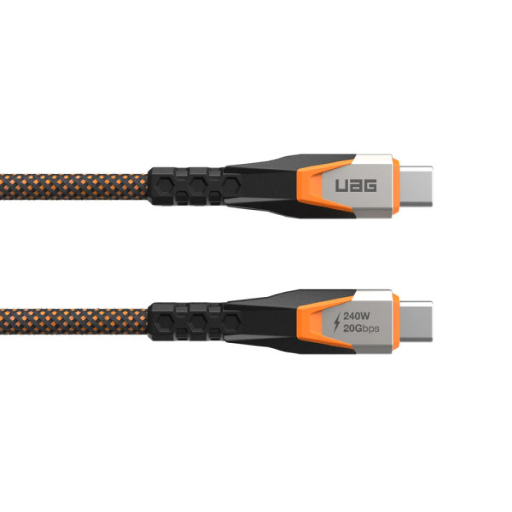 Дата кабель USB-C to USB-C 0.75m v3.2 240W Rugged double braided nylon black+orange UAG (9B4415114097)