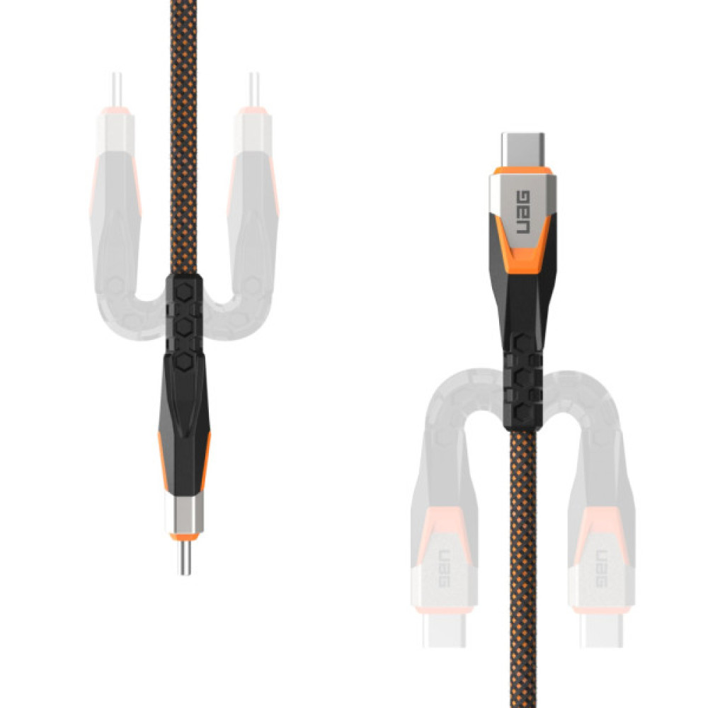 Дата кабель USB-C to USB-C 0.75m v3.2 240W Rugged double braided nylon black+orange UAG (9B4415114097)
